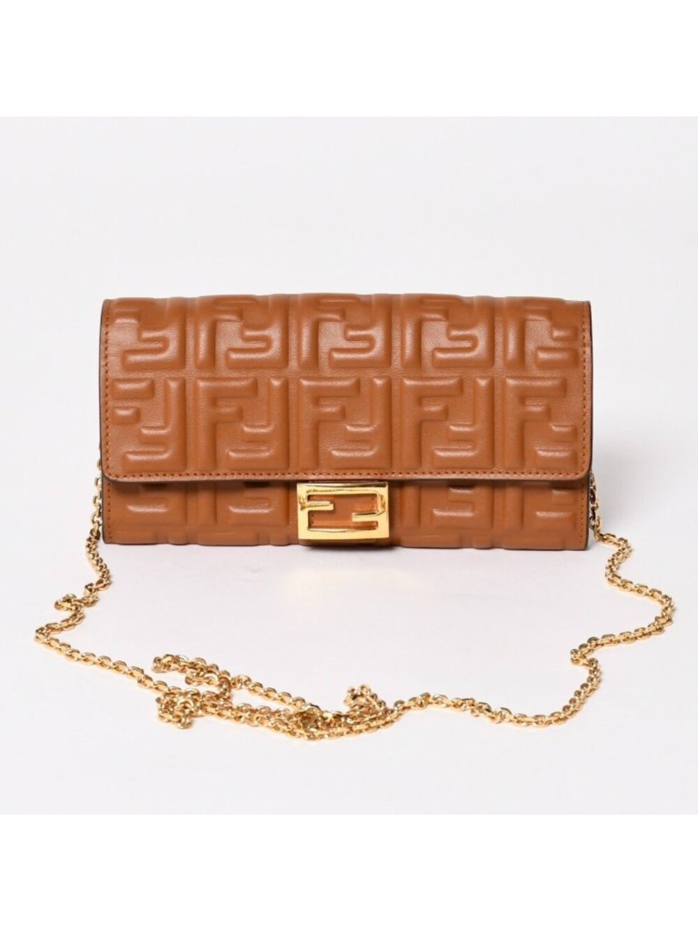 Fendi Wallet Continental Embossed FF Logo Brown Nappa Leather Gold